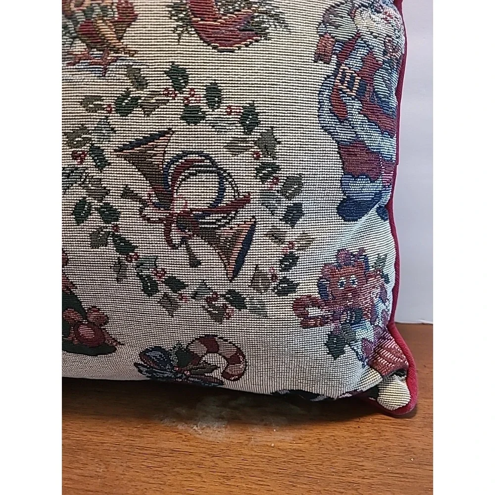 VTG Embroidered Christmas Tapestry Pillow 15x15‎ Snowman Santa Christmas Tree